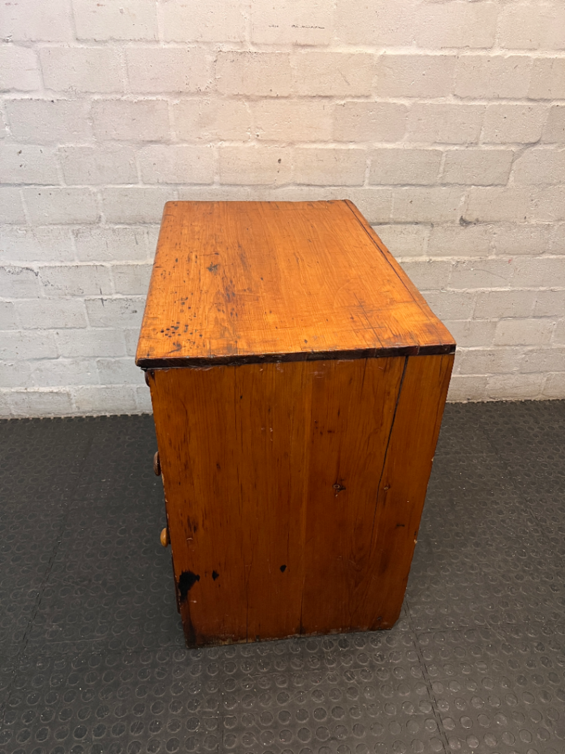 3-Drawer Wooden Chest in Light Oak Finish — Well Used; Visible Scratches and Aged Finish