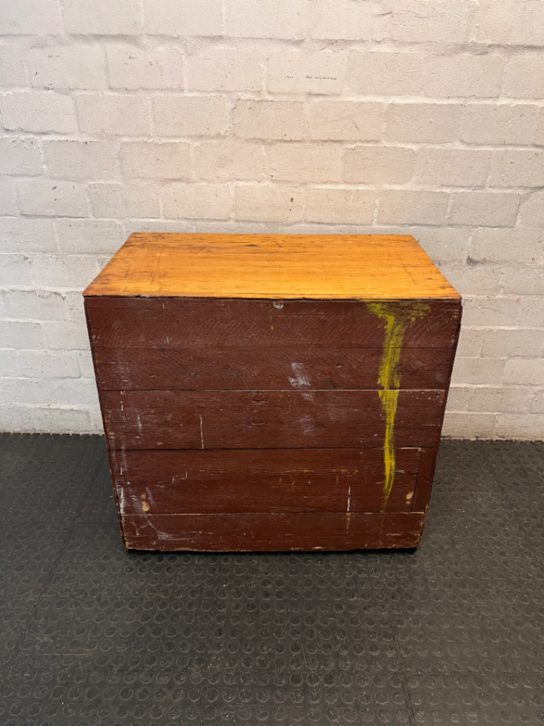 3-Drawer Wooden Chest in Light Oak Finish — Well Used; Visible Scratches and Aged Finish