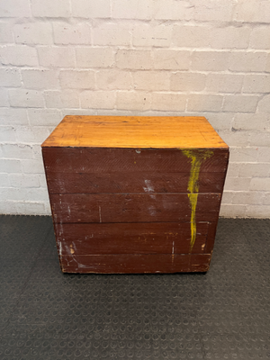3-Drawer Wooden Chest in Light Oak Finish — Well Used; Visible Scratches and Aged Finish