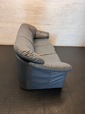 3-Seater Dark Blue Leather Couch - Needs Repair (Significant Tear) - 2ndhandwarehouse.com