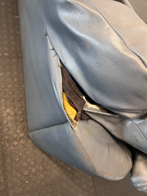 3-Seater Dark Blue Leather Couch - Needs Repair (Significant Tear) - 2ndhandwarehouse.com