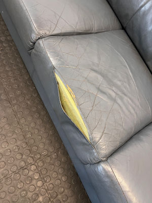 3-Seater Dark Blue Leather Couch - Needs Repair (Significant Tear) - 2ndhandwarehouse.com