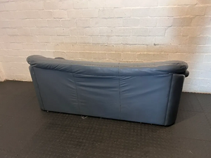 3-Seater Dark Blue Leather Couch - Needs Repair (Significant Tear) - 2ndhandwarehouse.com