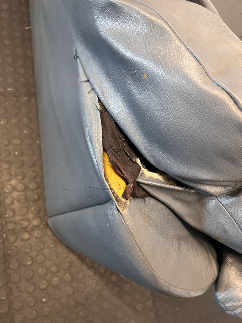 3-Seater Dark Blue Leather Couch - Needs Repair (Significant Tear) - 2ndhandwarehouse.com