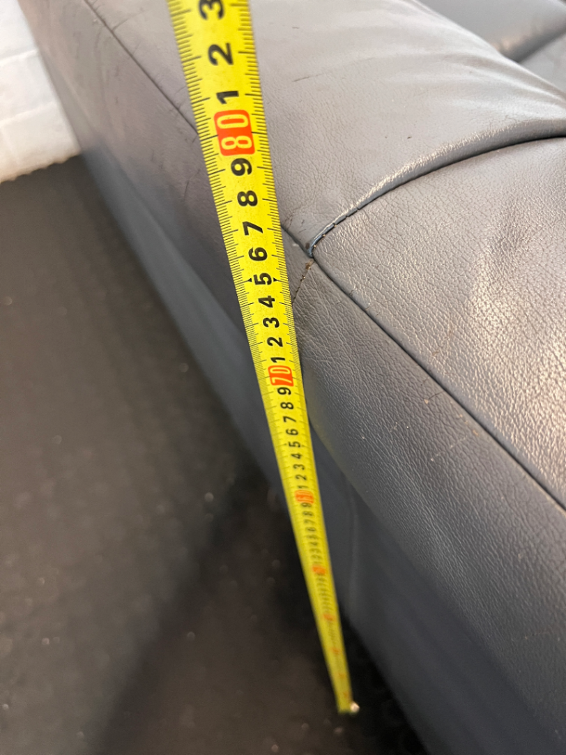 3-Seater Dark Blue Leather Couch - Needs Repair (Significant Tear) - 2ndhandwarehouse.com