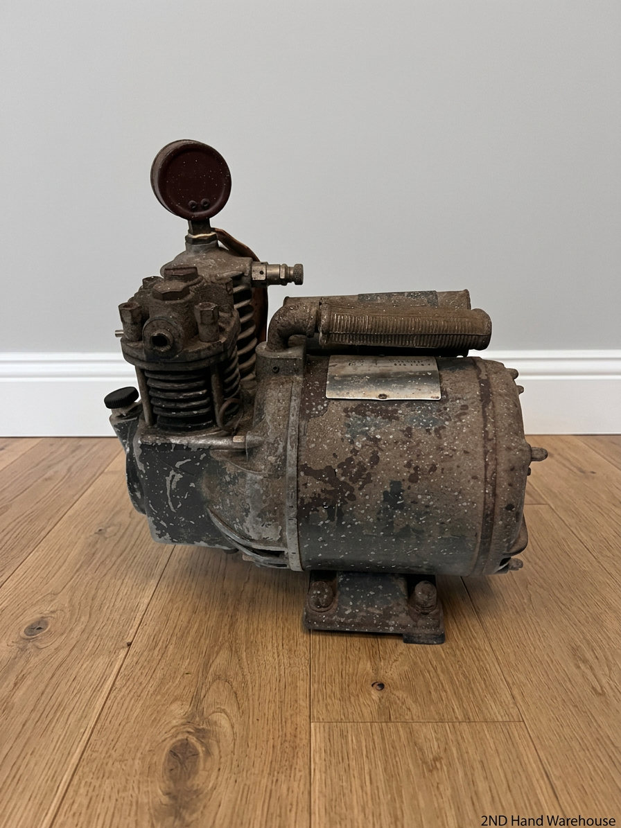 Vintage Portable Air Compressor with Pressure Gauge — Significant Wear and Surface Corrosion