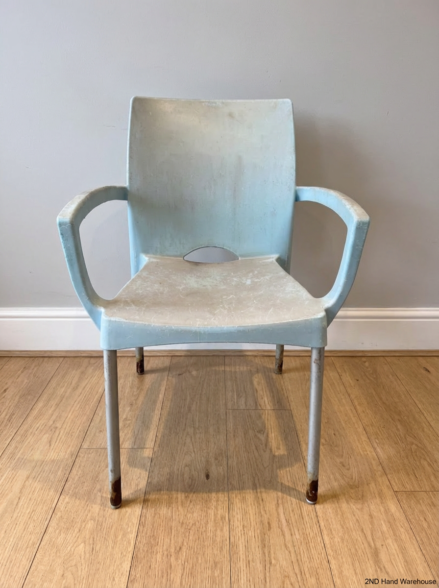 Light Blue Moulded Outdoor Chair - Rust on Legs - 2ndhandwarehouse.com
