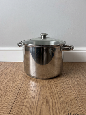 Polished Stainless Steel Pot with Glass Lid — Fair Used Condition with Surface Scratches