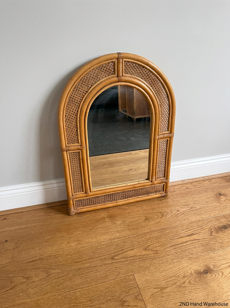 Arched Rattan and Cane Webbing Wall Mirror — Good C
