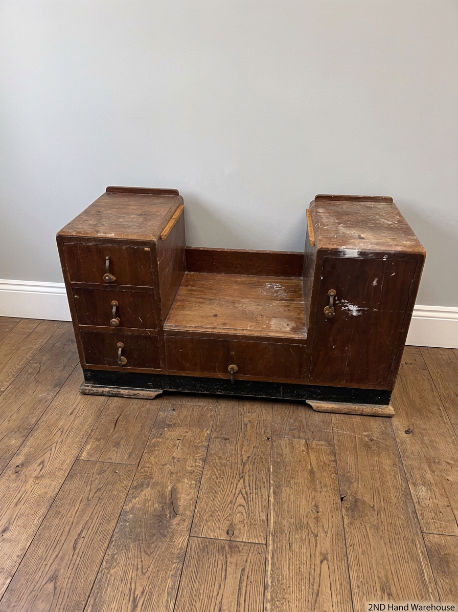 Vintage Wooden Stepped Chest of Drawers — Old Second Hand Condition with Surface Wear