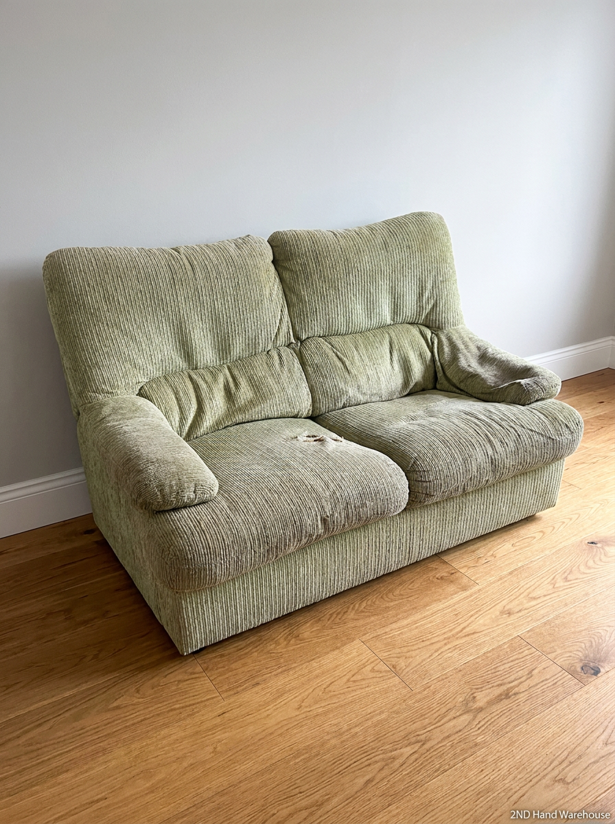 Corduroy Upholstered 2 Seater Couch in Olive Green