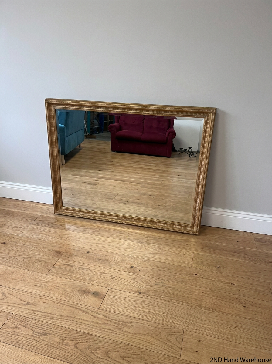 Ornate Gold-Toned Ribbed Wall Mirror — Good Condition