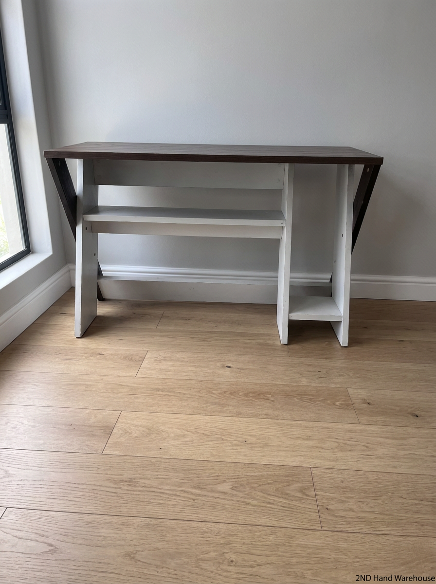 Two-Tone Modern Office Desk with Built-in Shelving — Good Condition - Requires Assembly - 2ndhandwarehouse.com