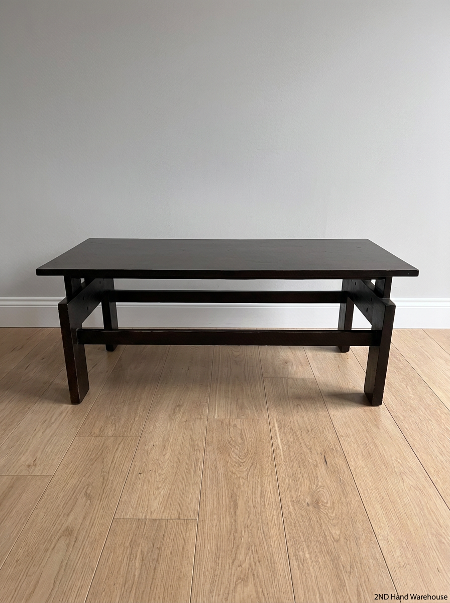 Dark Wood Rectangular Coffee Table — Fair Condition with Visible Wear