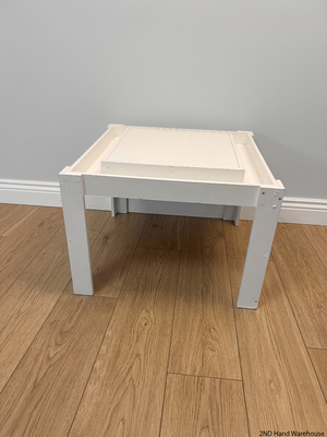 White Painted Wooden Kids Activity Table — Missing Screw Covers with Exposed Nail Heads
