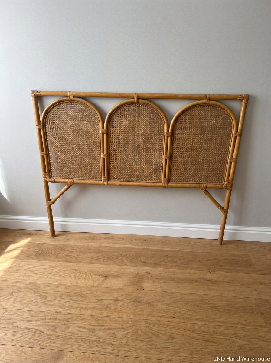 Woven Cane and Rattan Arched Headboard — Fair Used C