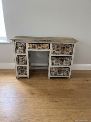 Distressed White Sideboard with Wicker Basket Drawers — Average Condition with Surface W - 2ndhandwarehouse.com