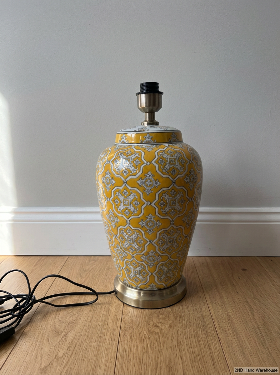 Pair of New Yellow Ceramic Patterned Table Lamps - 48cm - 2ndhandwarehouse.com