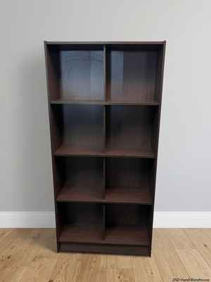 Dark Wood-Grain Laminate 8-Cubby Bookshelf — Good Working Order