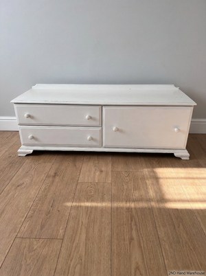 White Wooden Storage Kist with Drawers and Cupboard — Paint Chips on White Finish
