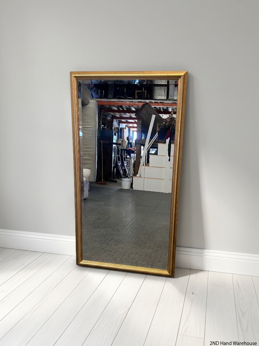 Rectangular Wall Mirror with Bevelled Gold Frame — Fair Condition with Visible Wear