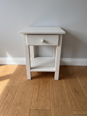 Classic White Wooden Bedside Table with Drawer and Shelf — Good Working Order