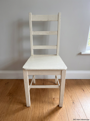 White Enamel Painted Pine Ladder-Back Dining Chair — Chipped Enamel Finish and Surface W - 2ndhandwarehouse.com