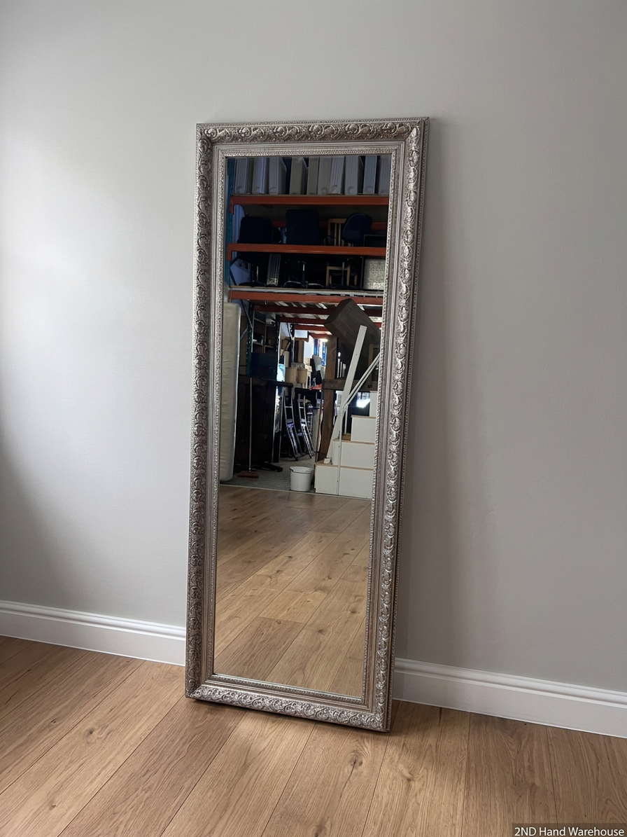 Ornate Full-Length Silver Mirror — Good Condition
