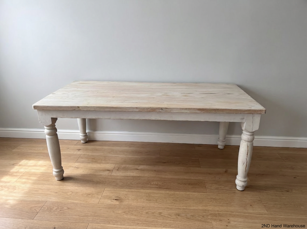 8 Seater White Wash Dining Table - Needs Some Work - 2ndhandwarehouse.com