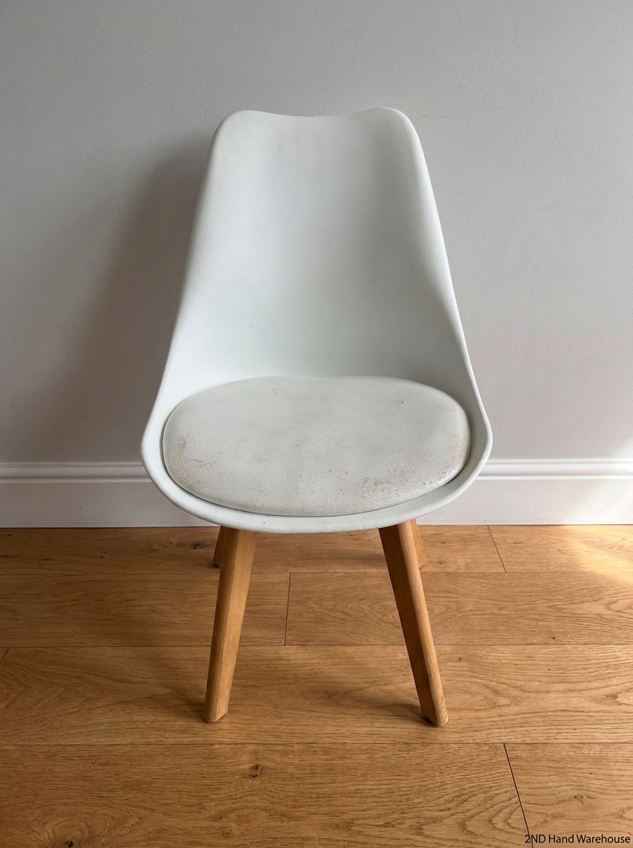 White Moulded Plastic Dining Chair with Wood Legs - Reduced