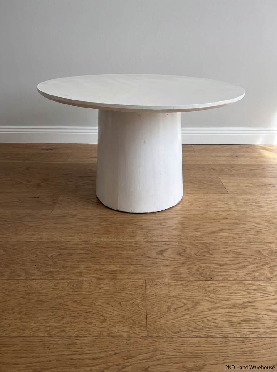 Modern White Round Pedestal Coffee Table — Handmade with Thin Paint C