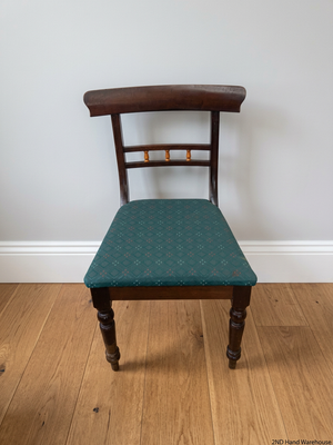 Vintage Style Dark Wood Dining Chair with Green Seat
