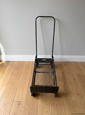 Black Metal Platform Trolley with Mesh Base — Fair Used Condition with Visible Wear