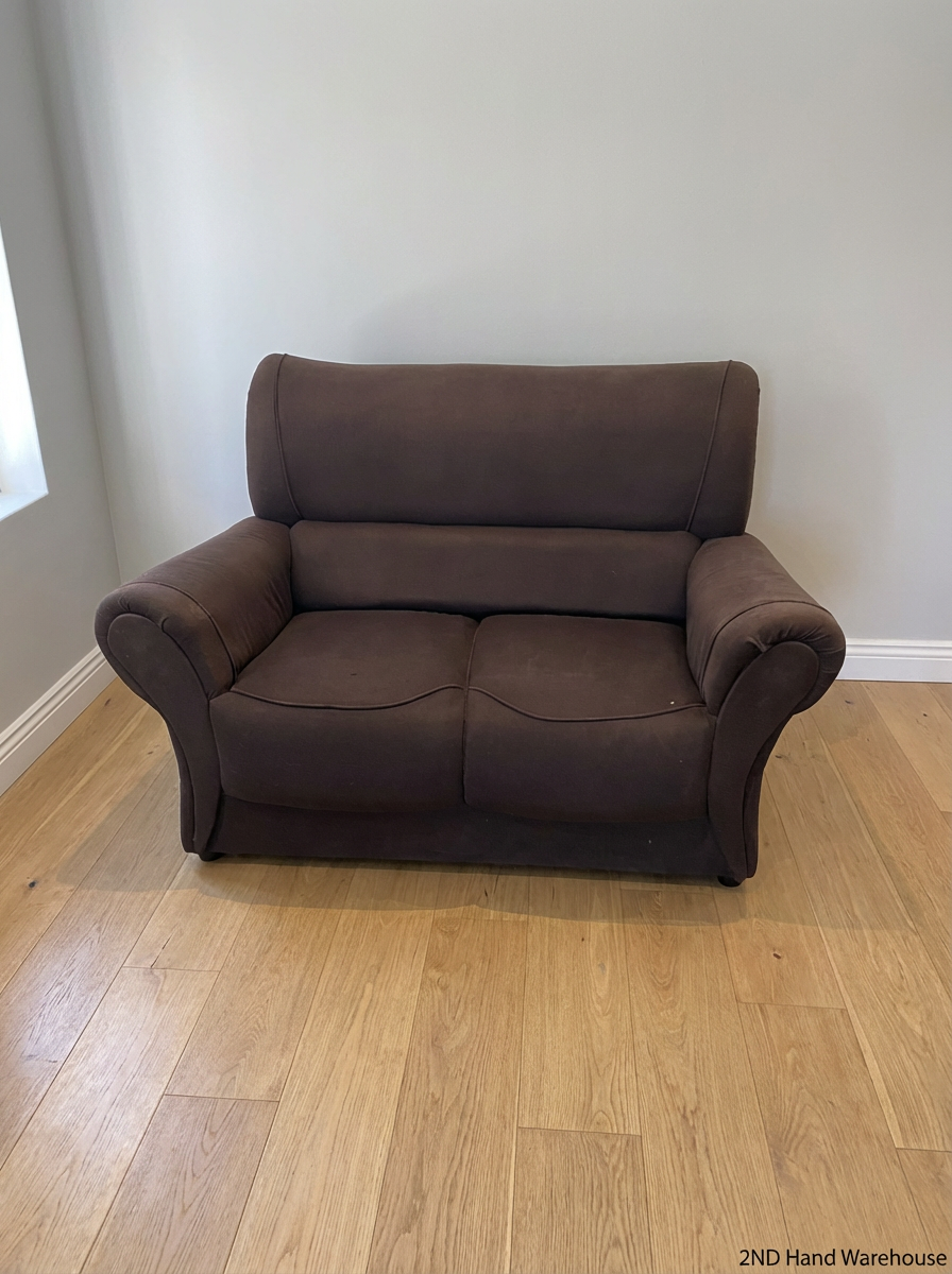 Brown Fabric 2-Seater Couch - Minor Wear to Arm and Base - 2ndhandwarehouse.com