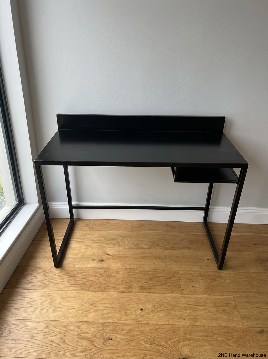 Sleek Minimalist Black Metal Desk with Storage Shelf