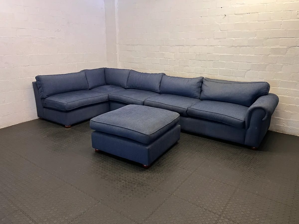 8-Seater Blue Sectional Corner Couch with Matching Ottoman - 2ndhandwarehouse.com