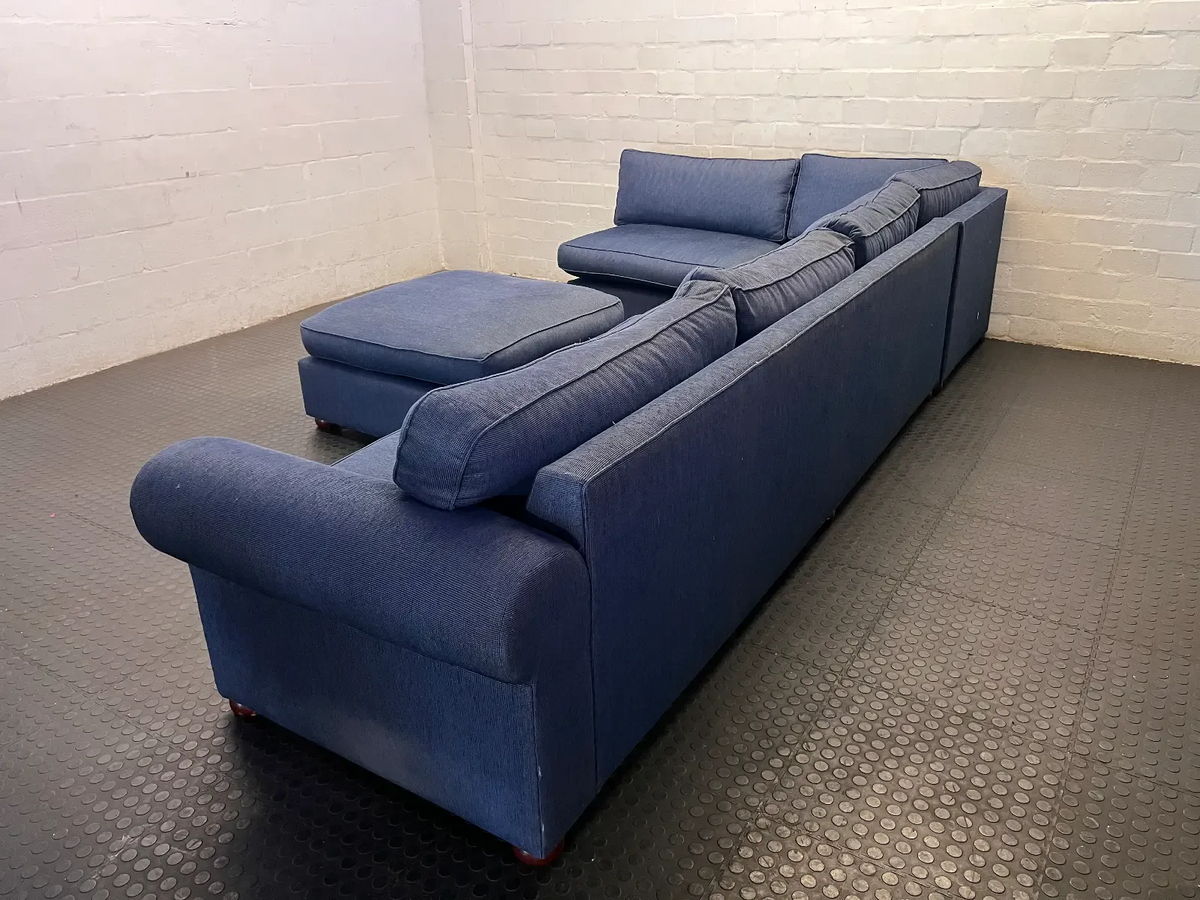 8-Seater Blue Sectional Corner Couch with Matching Ottoman - 2ndhandwarehouse.com