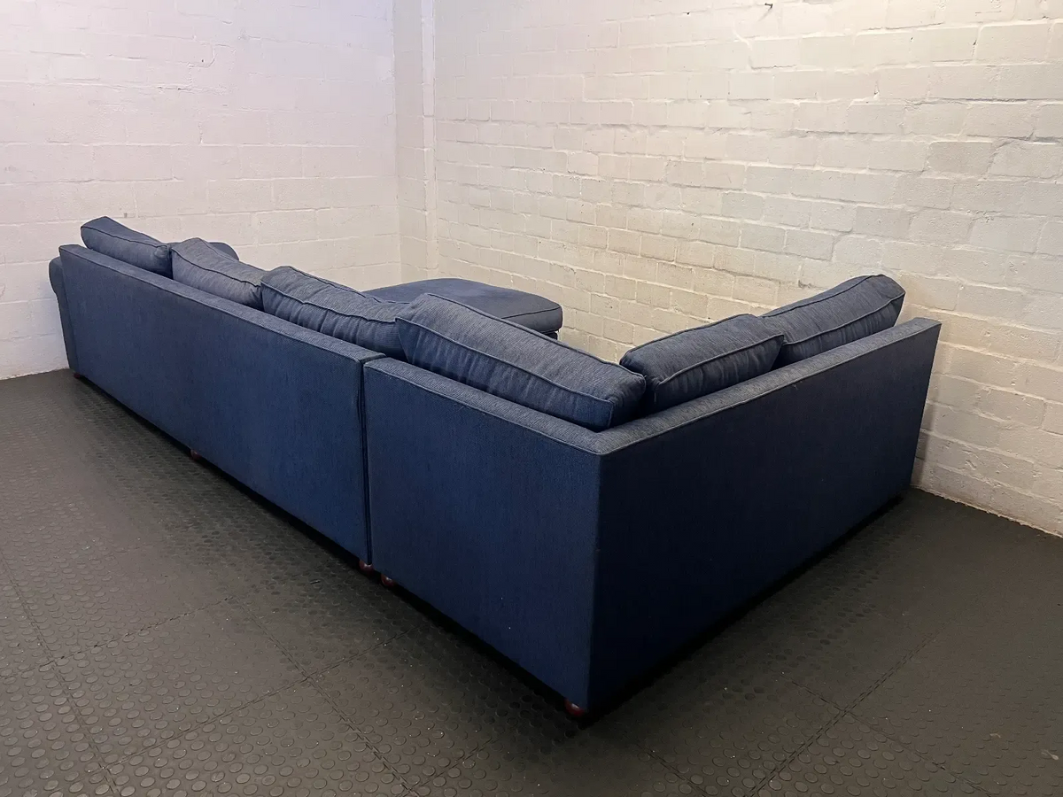 8-Seater Blue Sectional Corner Couch with Matching Ottoman - 2ndhandwarehouse.com