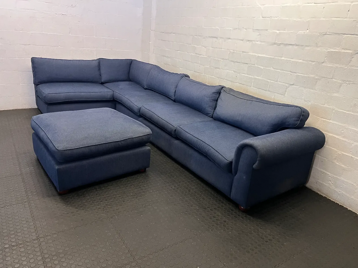 8-Seater Blue Sectional Corner Couch with Matching Ottoman - 2ndhandwarehouse.com