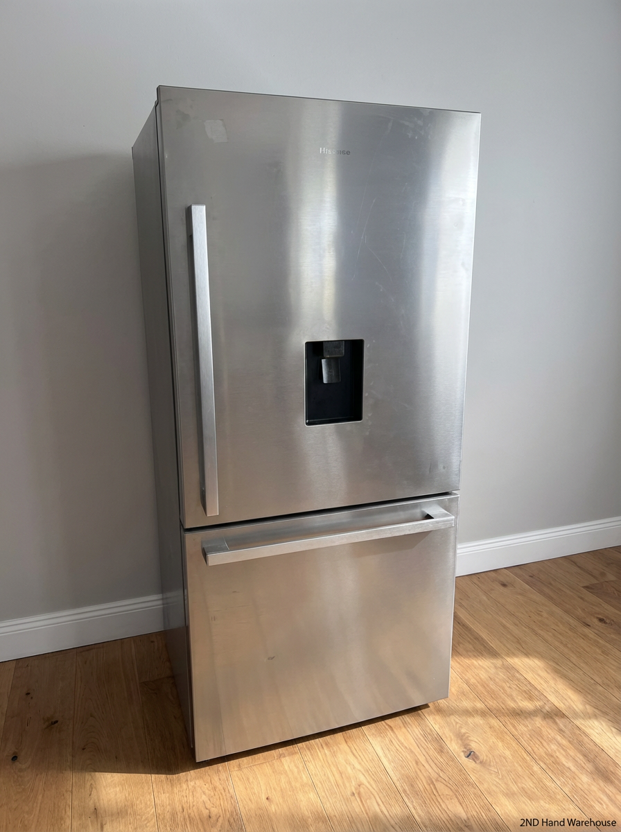 Sleek Silver Hisense Fridge with Water Dispenser - Bottom Freezer - 2ndhandwarehouse.com