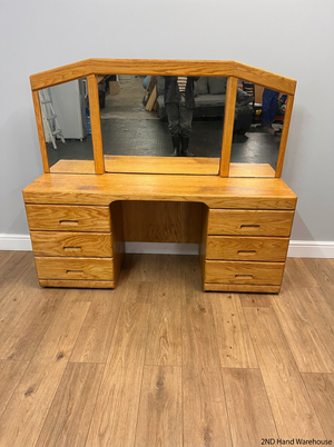 Wooden Dressing Table with Triple Mirror and Six Drawers — Good Working Order - 2ndhandwarehouse.com