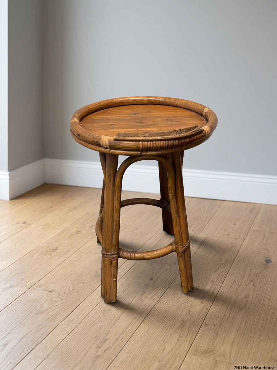Bamboo and Cane Round Side Table