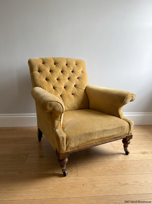 Vintage Tufted Corduroy Armchair in Mustard Gold - 2ndhandwarehouse.com