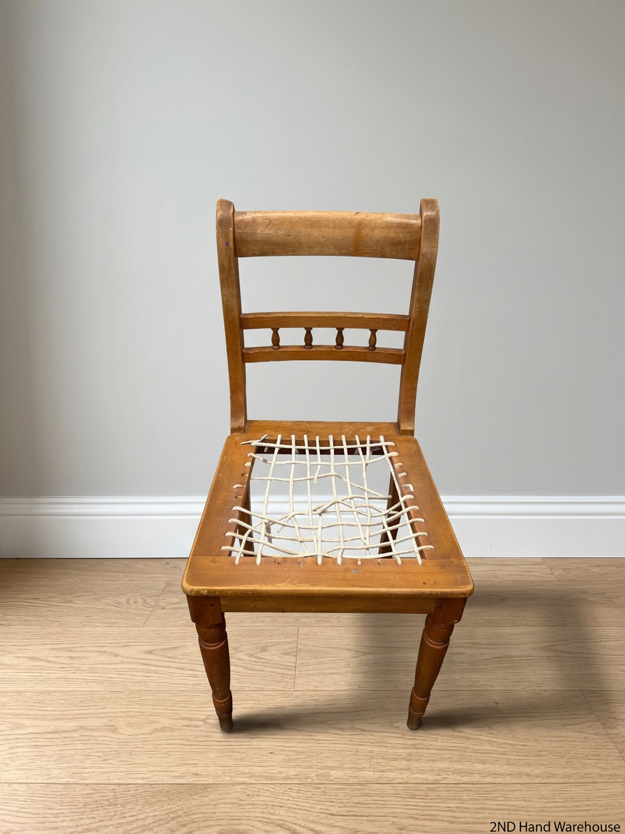 Vintage Wooden Dining Chair with Turned Detail — Damaged Riempie