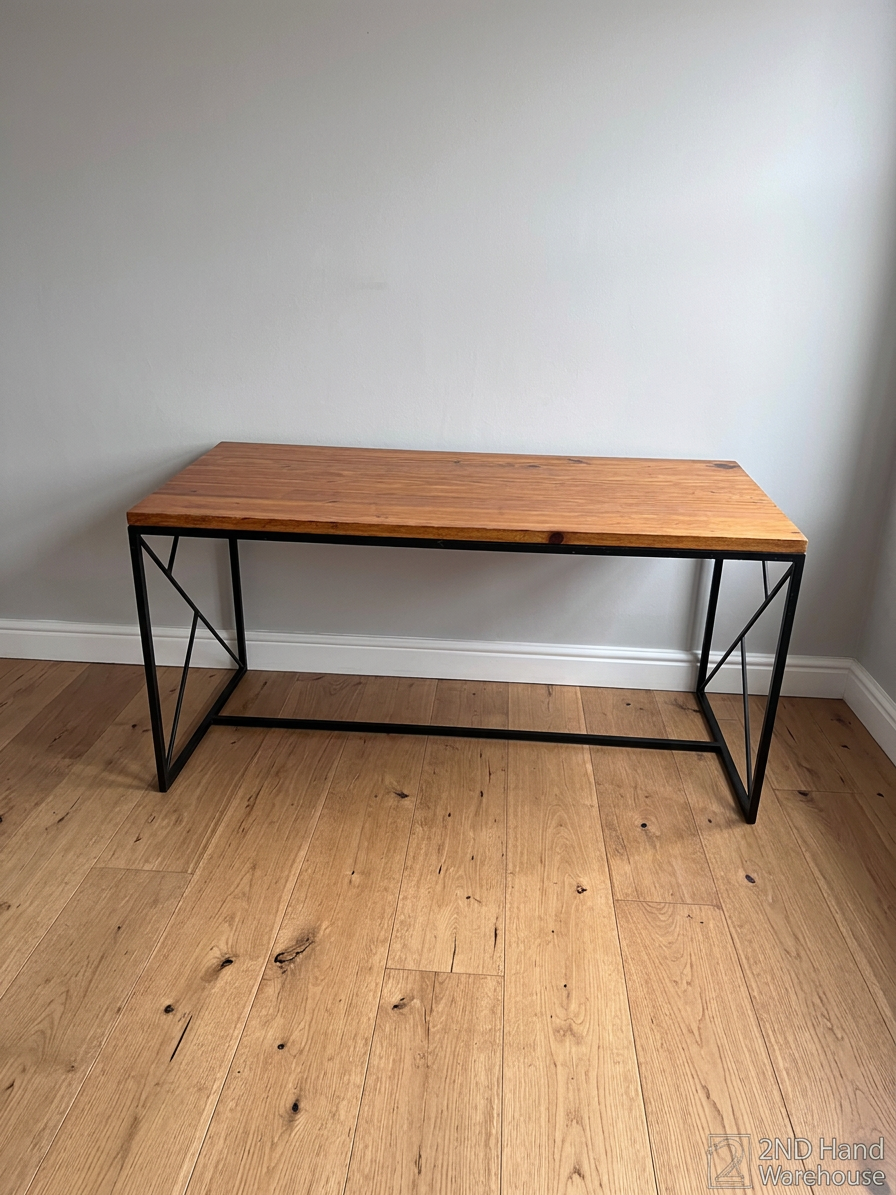 Industrial Style Metal and Wood Office Desk — Fair Used Condition