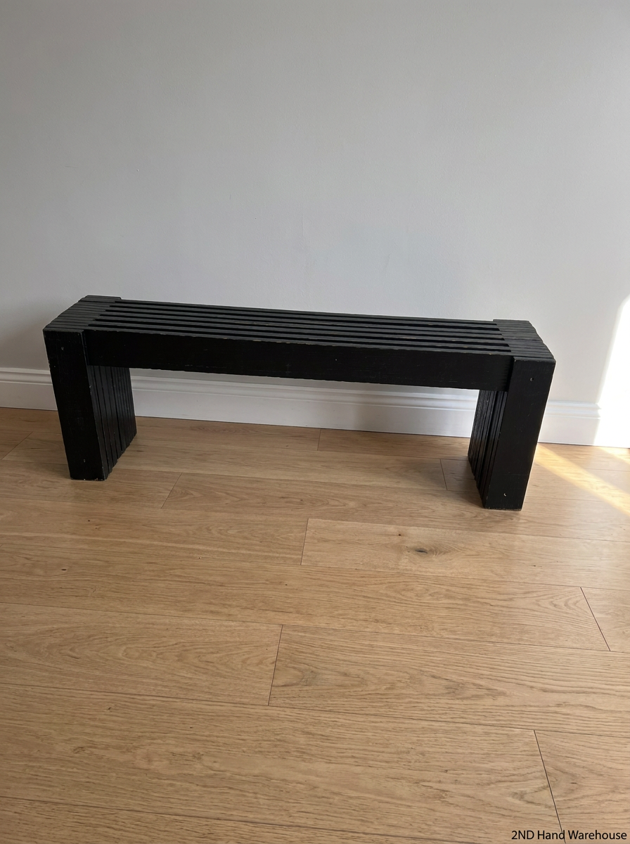 Contemporary Black Wooden Slatted Bench