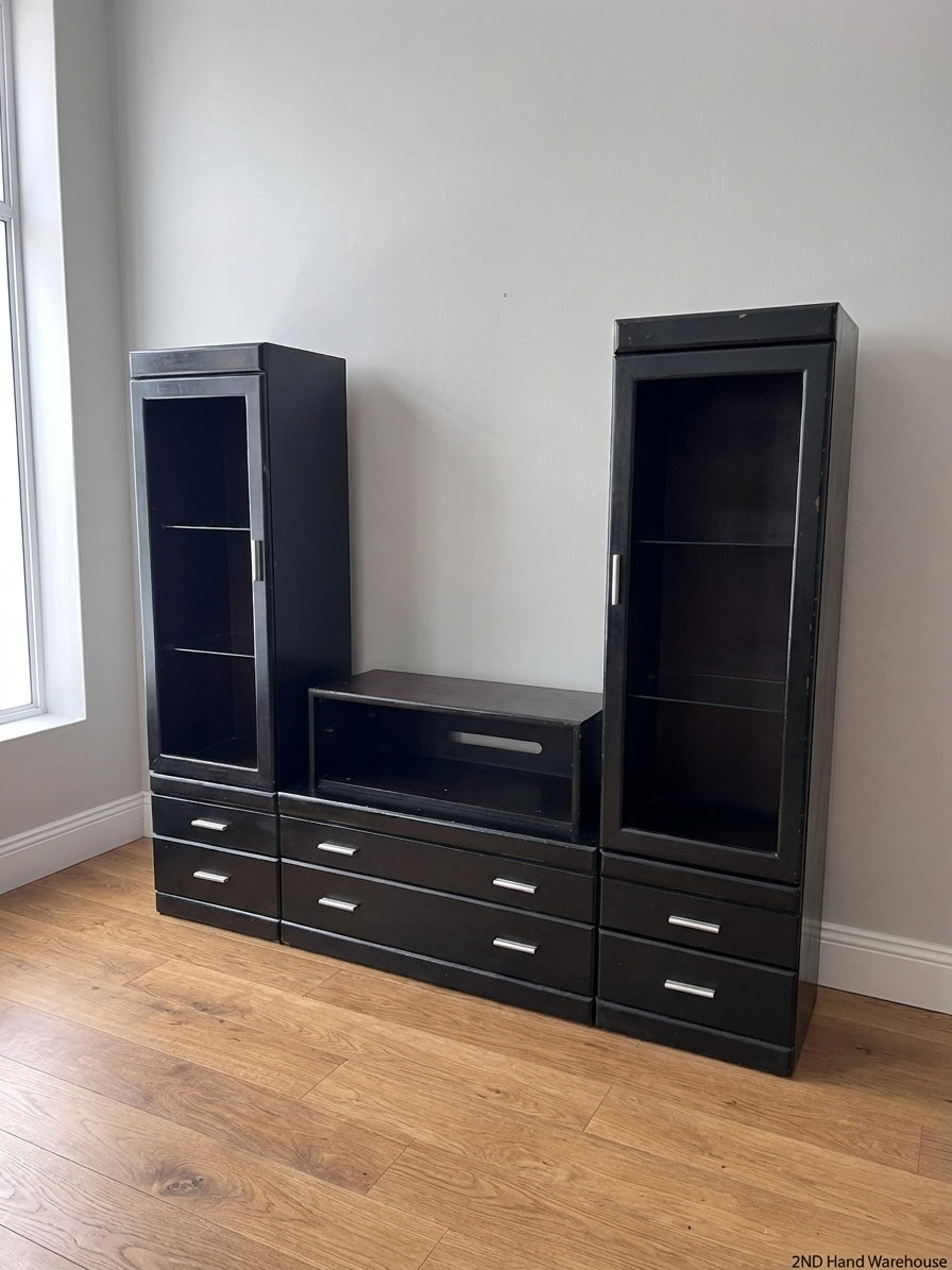 3-Piece Dark Brown Wall & TV Unit with Glass Cabinets