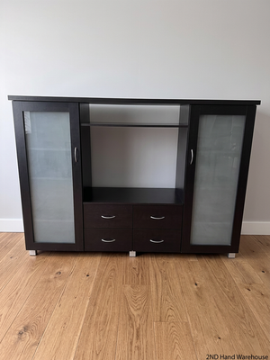 Dark Brown TV Unit with Frosted Glass Cabinets — Good Working Order