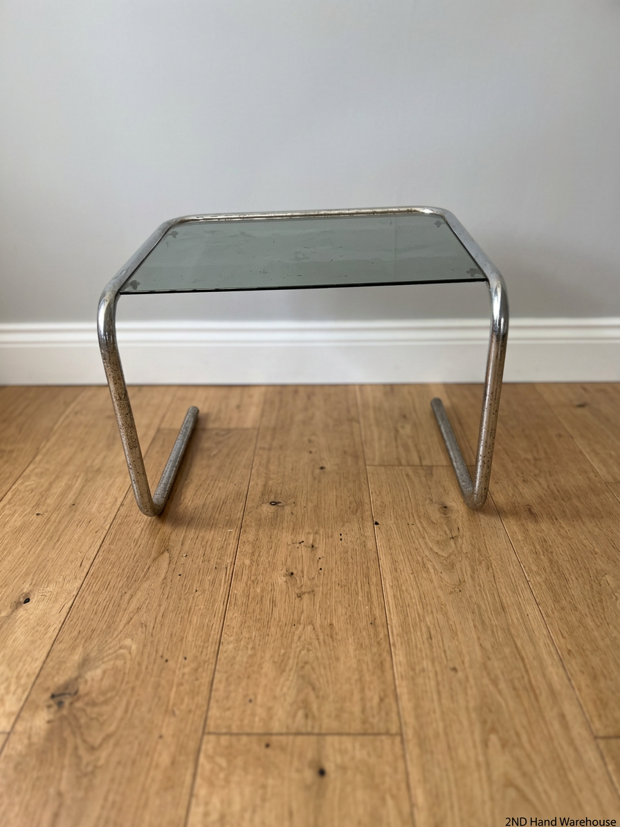 Glass and Chrome Cantilever Side Table