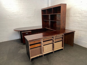 Dark Wood 12 Drawer U Shaped Desk With Shelf - PRICE DROP